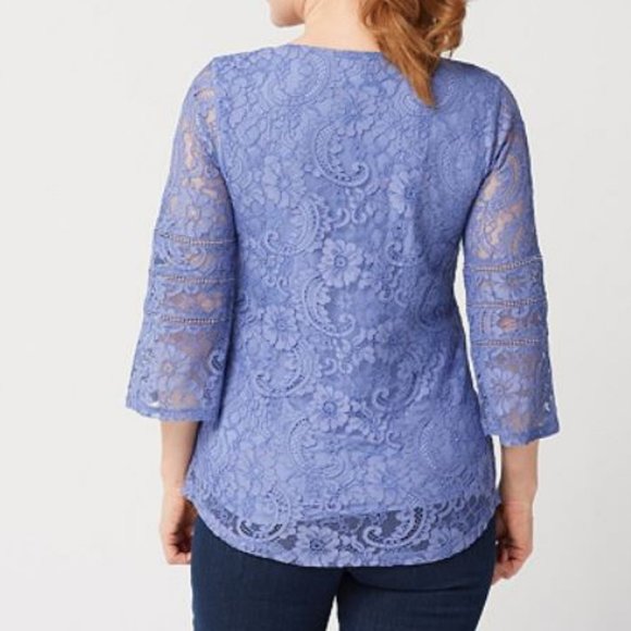 Isaac Mizrahi Floral Lace Knit Top w/ Lace Details - Picture 2 of 2